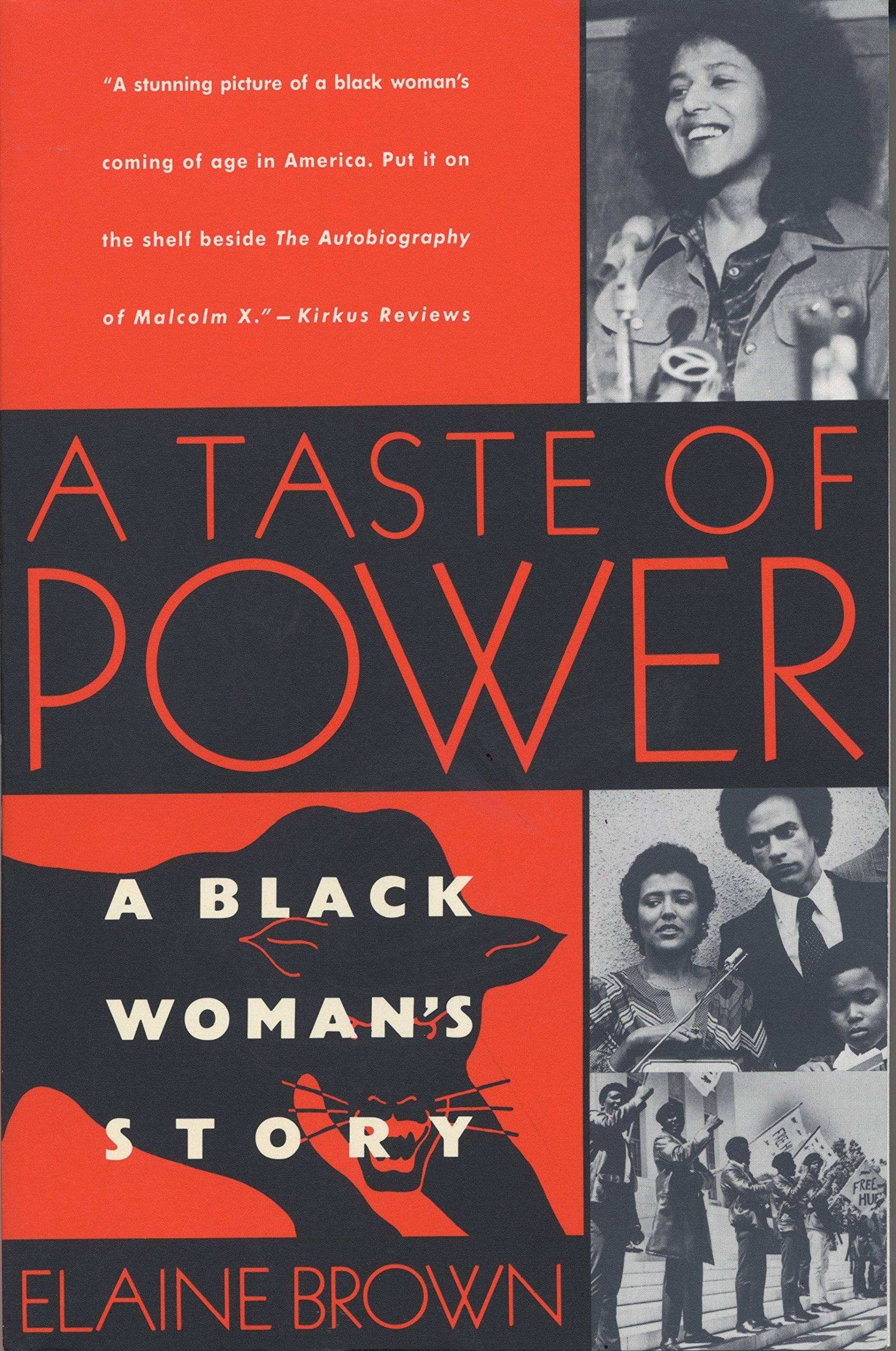 Black and red cover with black and white photos of women, protestors, and a black panther